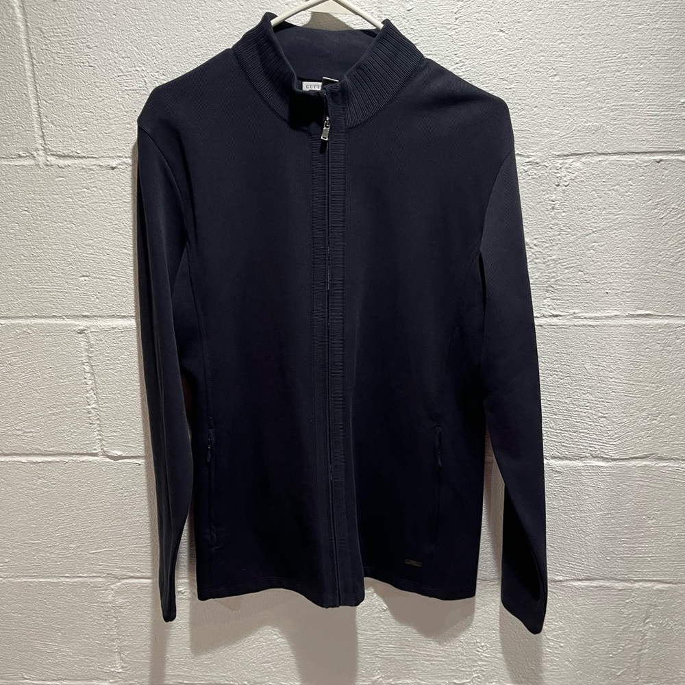 NWOT navy blue Cutter & Buck full zip sweater, men’s size large.